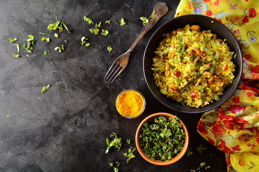 Poha with herbs and spices